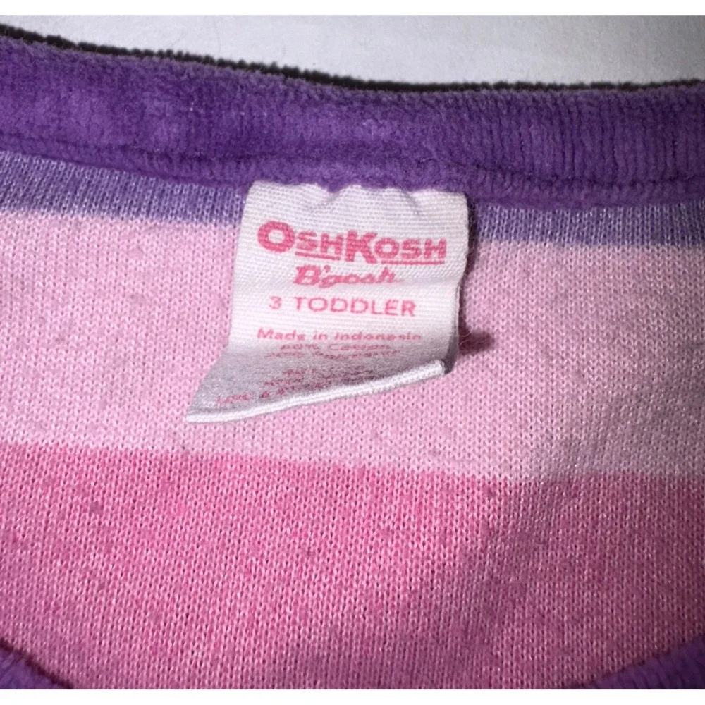 OshKosh Dress Striped Velour‎ Long Sleeve Casual Comfy Pink Purple  Size 3T VTG